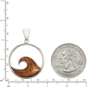 Aloha Jewelry Company 925 Sterling Silver Hawaiian Koa Wood Ocean Wave Necklace Pendant with 18" Box Chain, Nickle Free Hypoallergenic for Sensitive Skin, Gift Box Included