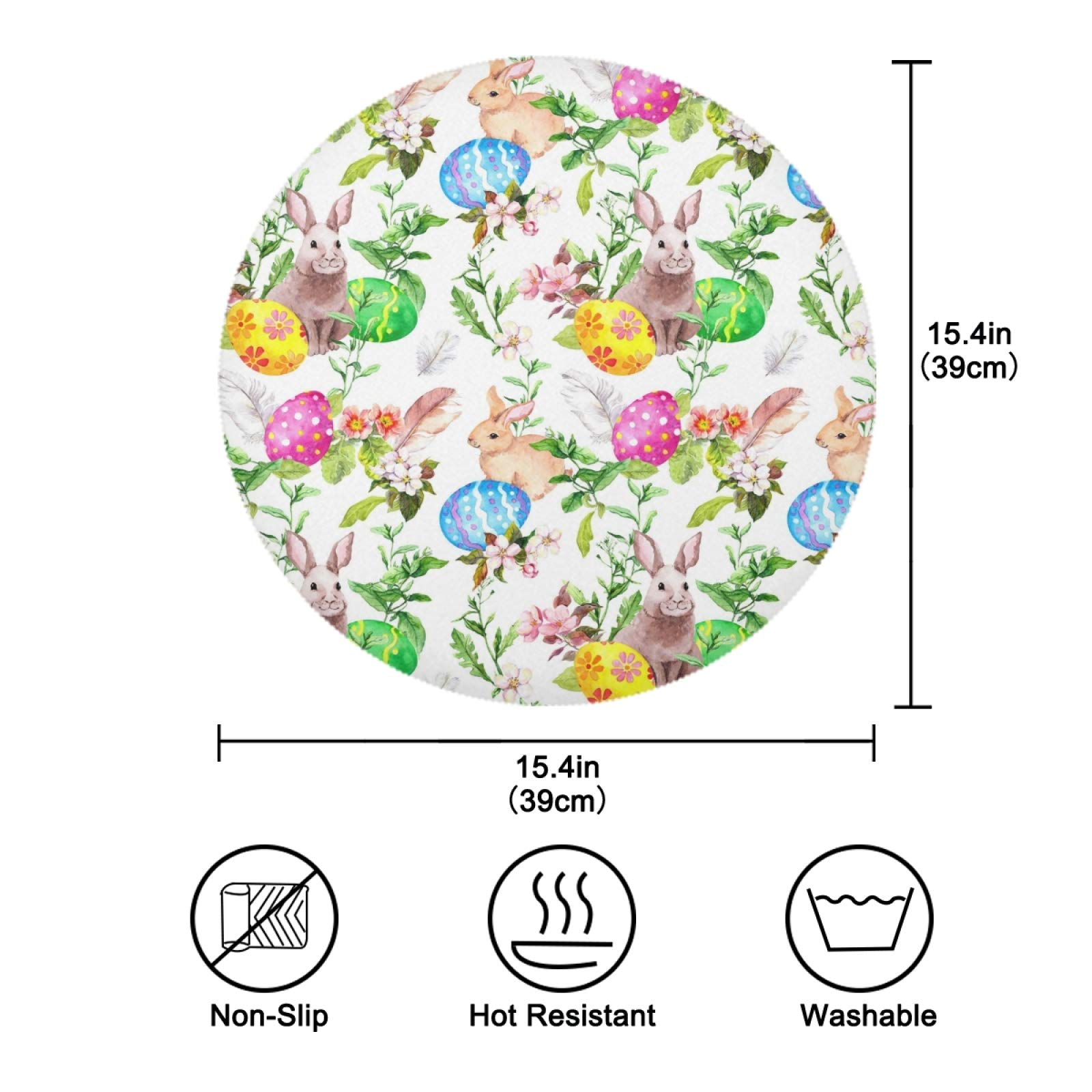 senya Easter Bunny Colored Eggs Round Placemats Set of 6 for Dining Table Heat Insulation Non-Slip Washable Place mats