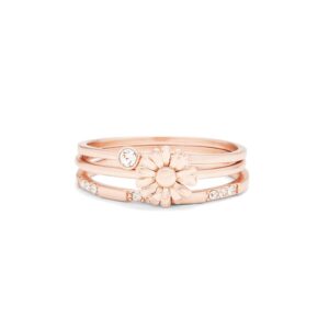 Pura Vida Rose Gold-Plated Daisy Pickin' Ring Stack - Brass Base, Stylish Design - Set of 3, Size 8