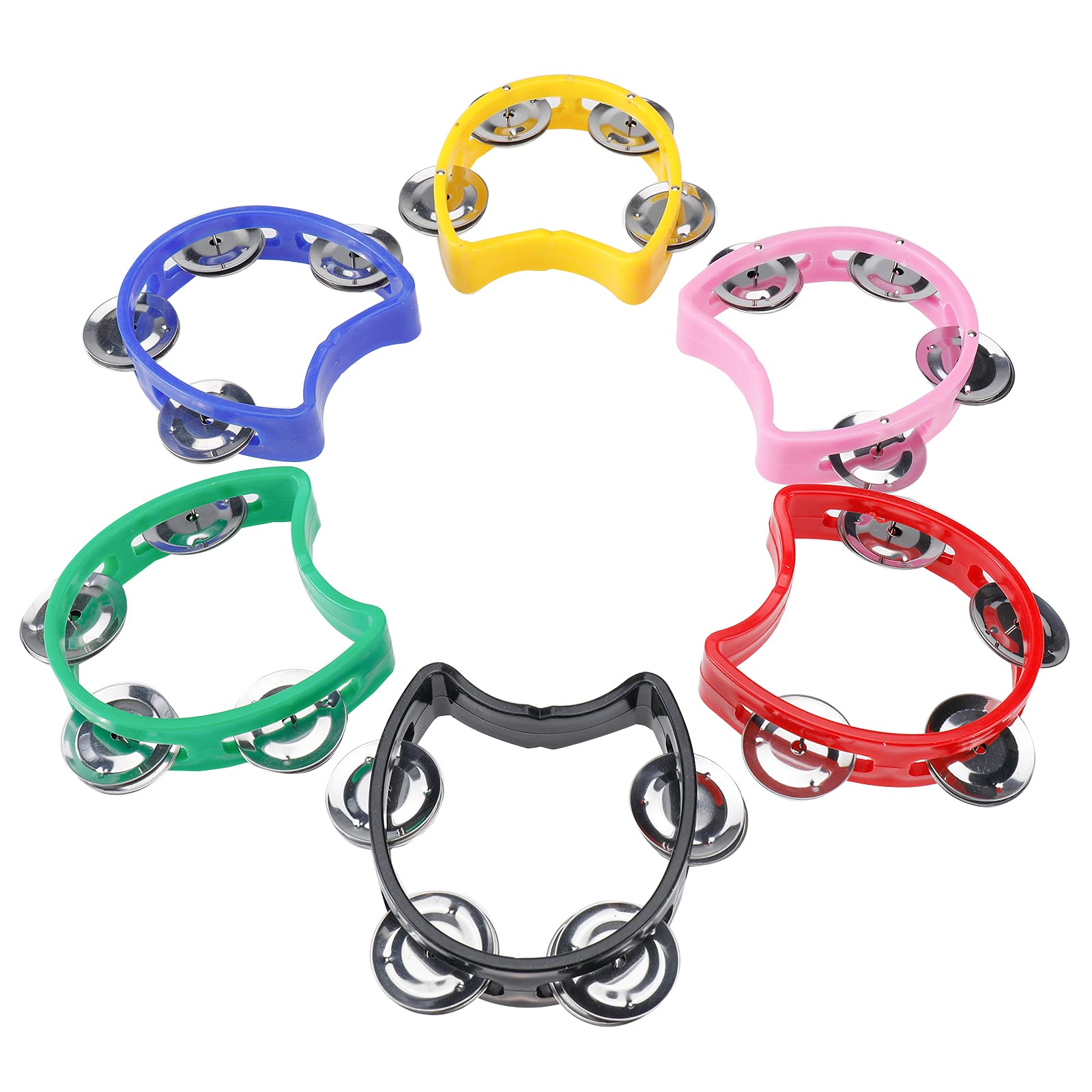 Patioer Hand Tambourine Bells, 12 Pcs Plastic Musical Percussion Tambourine with 4 Bells, Metal Jingles Tambourines