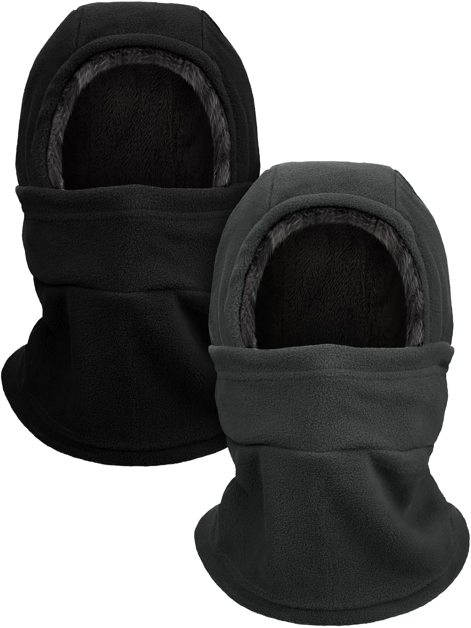 Winter Balaclava Hat Fleece Full Face Covering Scarf with Drawstring (Grey, Black, 2)