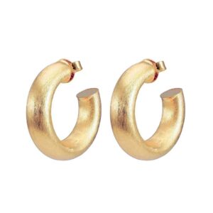 sheila fajl small chantal thick chunky tube lightweight hoop earrings for women in brushed champagne. 18k gold and 18k rose gold metal plated