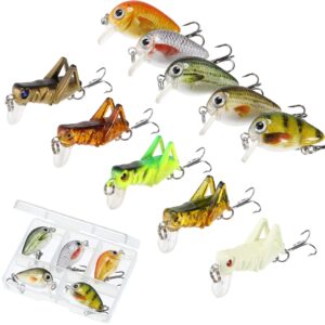 10 pieces mini fishing lures fishing hard baits hooks crankbaits fishing lures baits topwater lures for freshwater saltwater trout bass perch fishing lures with box (locust and fish series)