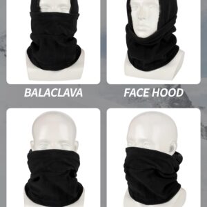 Winter Balaclava Hat Fleece Full Face Covering Scarf with Drawstring (Grey, Black, 2)