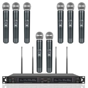 phenyx pro wireless microphone system, 8-channel wireless mic, w/ 8 handheld dynamic microphones, auto scan,8x40 uhf frequencies, 328ft range, microphone for singing,church, karaoke(ptu-6000-8h)