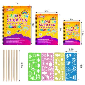 pigipigi Gifts for 3-12 Year Old Girls Boys - 3 Pack Rainbow Scratch Off Notebooks Arts Crafts Supplies Set Color Drawing Paper Kit for Kids Birthday Game Party Favor Christmas Easter Activity Toy