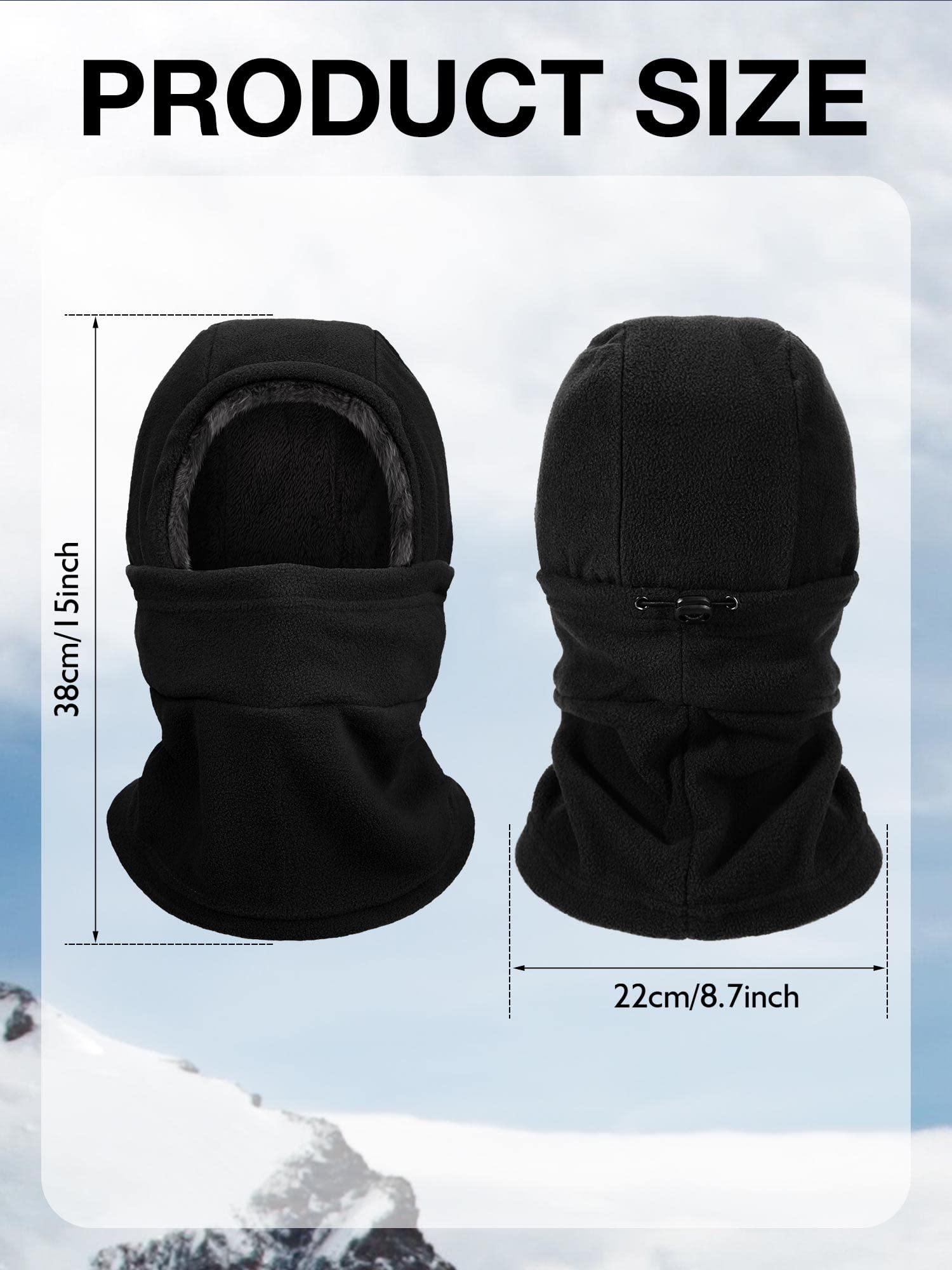 Winter Balaclava Hat Fleece Full Face Covering Scarf with Drawstring (Grey, Black, 2)