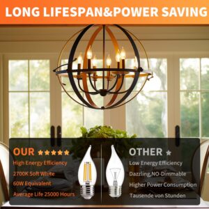 ALAMPEVER E26 LED Bulb 60W,Chandelier Light Bulbs 2700K Soft White,CA11 Candelabra LED Bulbs,450LM (12)