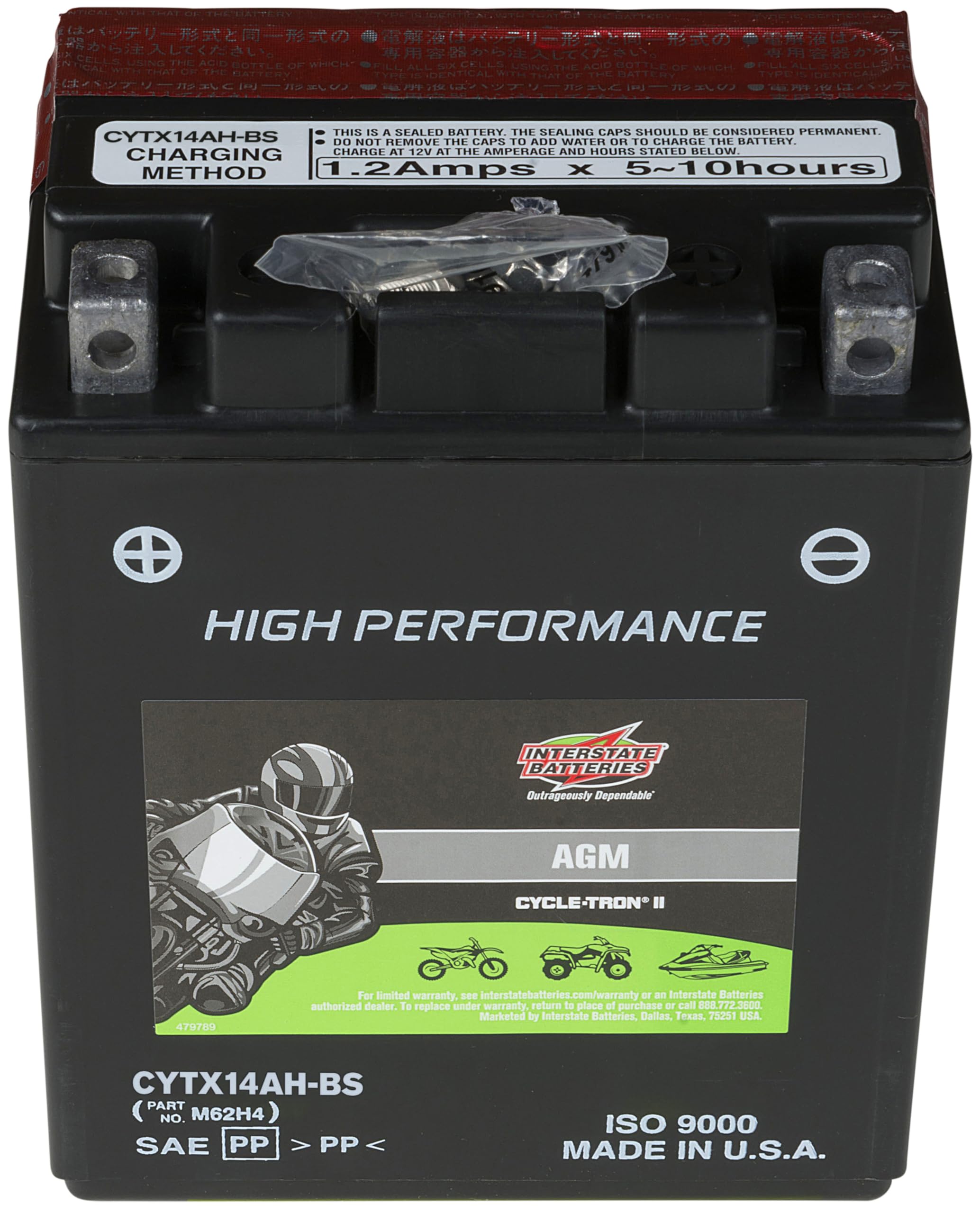 Interstate Batteries YTX14AH-BS 12V 12Ah Powersports Battery 210CCA High-Performance AGM Rechargeable Replacement for Kawasaki, Polaris, Yamaha ATVs, UTVs, Snowmobiles, Motorcycles (CYTX14AH-BS)