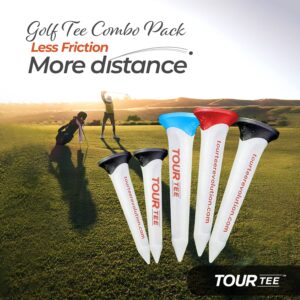 CMC Design Tour Tee Combo Pack - Frictionless Golf Tees for More Distance & Consistent Yards - Three 3.15” and Two 1.75” Golf Tees