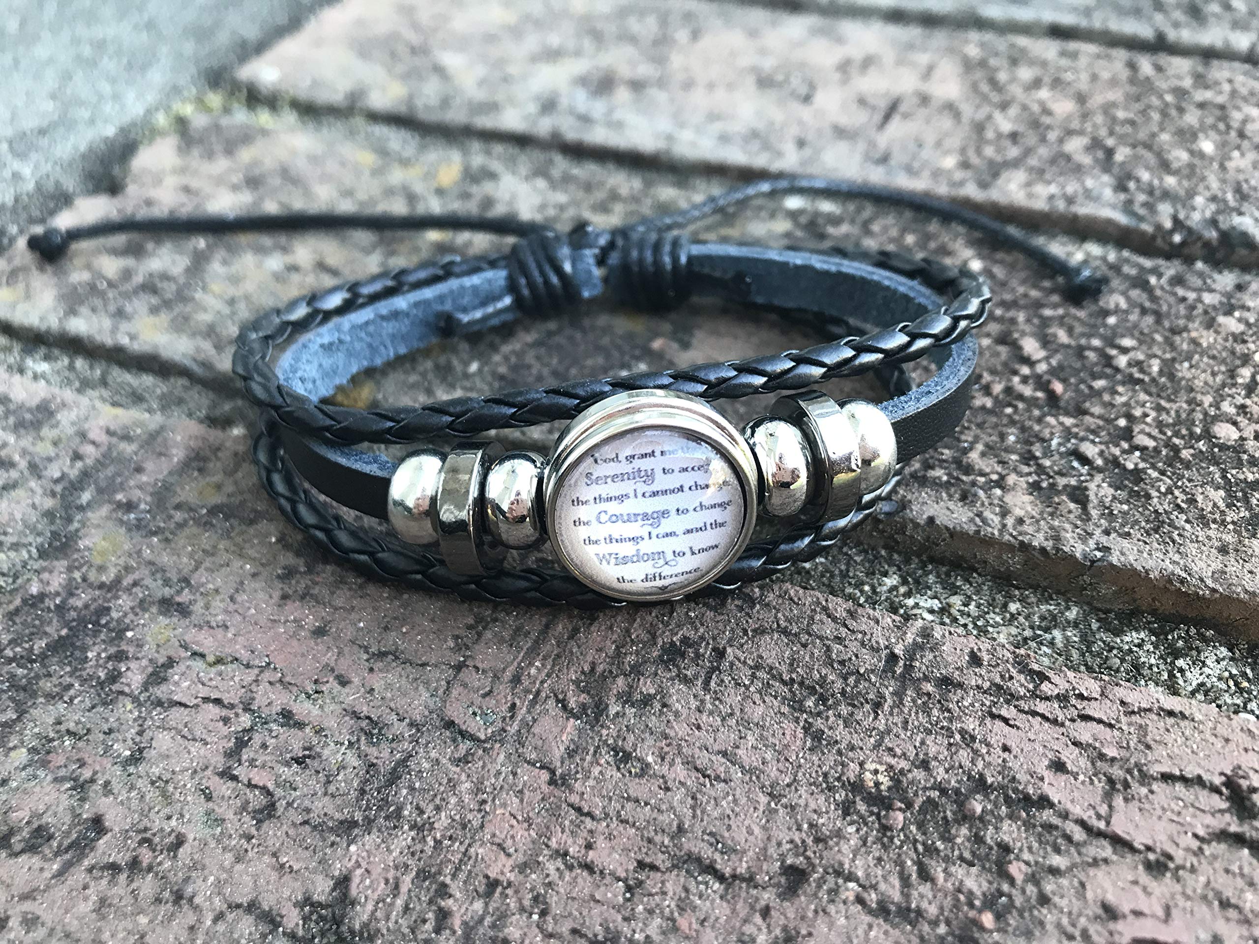 Serenity Prayer Leather Bracelet - Sobriety Gift for Men or Women - AA NA Gift Jewelry - Motivational Inspirational Addiction Recovery Gift - Sponsor or Sponsee Gift