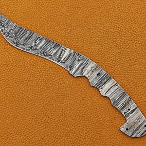 11 inches Long Dao Blade Hunting Knife, Hand Forged Ladder Pattern Damascus Steel Blade, 5" Finger Serration Scale Space with 4 Pin Hole, 6" Trailing Point Dao Blade with 5.5" Cutting Edge