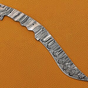 11 inches Long Dao Blade Hunting Knife, Hand Forged Ladder Pattern Damascus Steel Blade, 5" Finger Serration Scale Space with 4 Pin Hole, 6" Trailing Point Dao Blade with 5.5" Cutting Edge