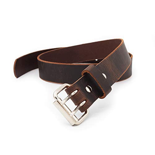 Double Down Leather Belt | Made in USA | Brown Leather Belt for Men | Two Prong Mens Work Belt | Size 36