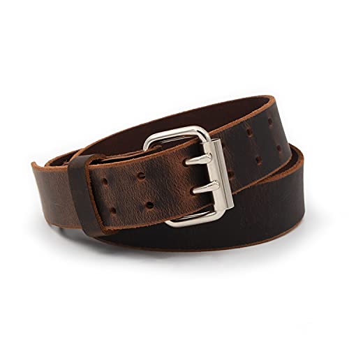 Double Down Leather Belt | Made in USA | Brown Leather Belt for Men | Two Prong Mens Work Belt | Size 36