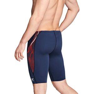 Speedo Men's Standard Swimsuit Jammer Endurance+ Printed Team Colors, Solar Red/White/Blue, 30