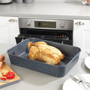 Russell Hobbs RH01832EU Deep Roasting Pan, Non-Stick Carbon Steel Roaster, Tall Sides Baking Tray for Meats, Vegetables, Large Oven Tin, Family Size, Nightfall Stone Collection, Blue Marble, 39 cm