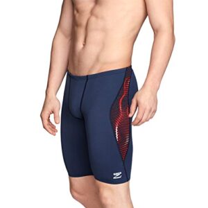 speedo men's standard swimsuit jammer endurance+ printed team colors, solar red/white/blue, 30