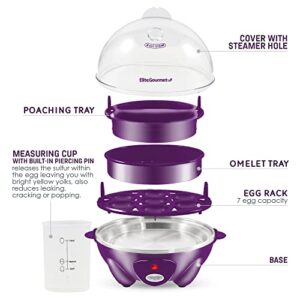 Elite Gourmet Easy Electric 7 Egg Capacity Cooker, Poacher, Omelet Maker, Scrambled, Soft, Medium, Hard Boiled with Auto Shut-Off and Buzzer, BPA Free