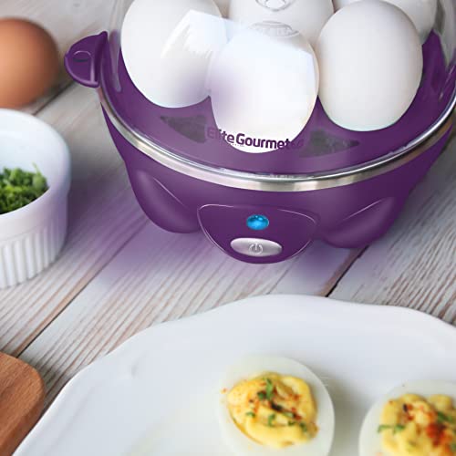 Elite Gourmet Easy Electric 7 Egg Capacity Cooker, Poacher, Omelet Maker, Scrambled, Soft, Medium, Hard Boiled with Auto Shut-Off and Buzzer, BPA Free