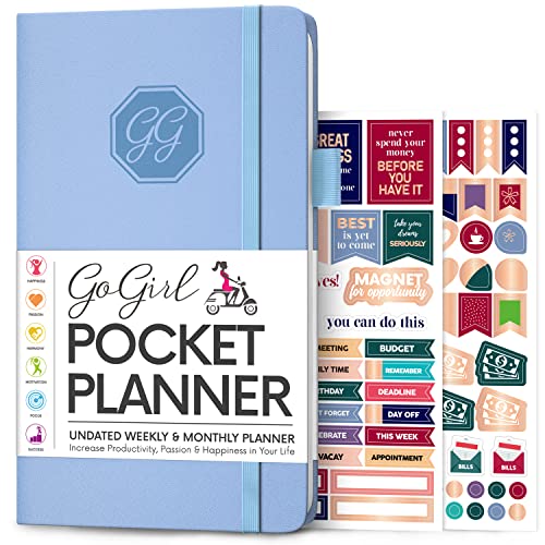 GoGirl Planner and Organizer for Women – Pocket Weekly Planner, Goals Journal & Agenda for Time Management & Productivity. Undated (Light Blue)