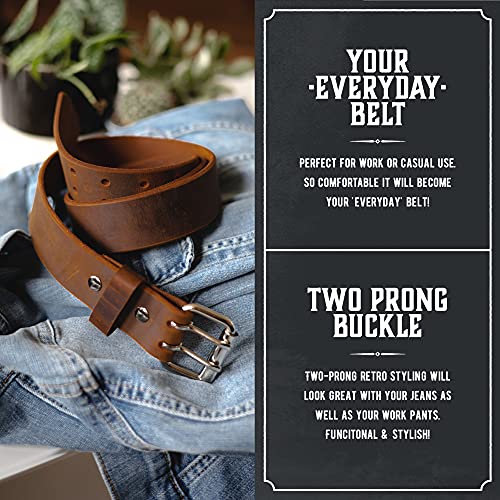 Double Down Leather Belt | Made in USA | Brown Leather Belt for Men | Two Prong Mens Work Belt | Size 36