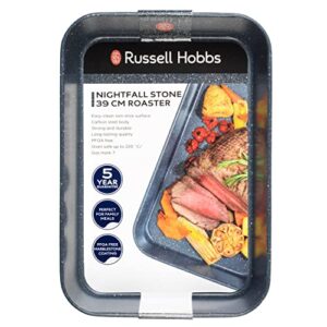 Russell Hobbs RH01832EU Deep Roasting Pan, Non-Stick Carbon Steel Roaster, Tall Sides Baking Tray for Meats, Vegetables, Large Oven Tin, Family Size, Nightfall Stone Collection, Blue Marble, 39 cm