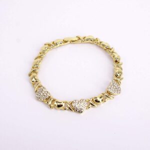 Women's Girls XOXO Hugs & Kisses Shiny Hearts Bracelet Real Gold Plated 7.5"