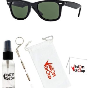 Ray-Ban RB2140 Original Wayfarer Sunglasses + Vision Group Accessories Bundle,unisex-adult (Black/Crystal Green (901), 50)