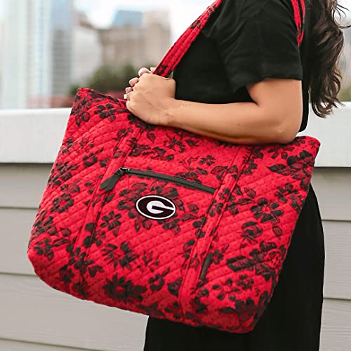 Vera Bradley Women's Cotton Collegiate Vera Tote Bag (Multiple Teams Available), University of Georgia Red/Black Rain Garden - Recycled Cotton, One Size