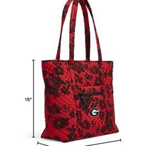 Vera Bradley Women's Cotton Collegiate Vera Tote Bag (Multiple Teams Available), University of Georgia Red/Black Rain Garden - Recycled Cotton, One Size