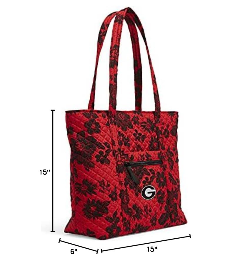 Vera Bradley Women's Cotton Collegiate Vera Tote Bag (Multiple Teams Available), University of Georgia Red/Black Rain Garden - Recycled Cotton, One Size