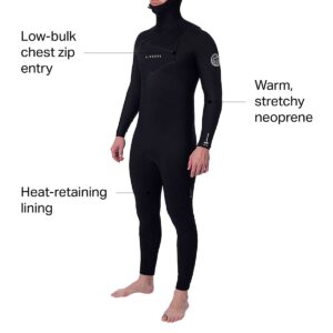 Rip Curl Mens Dawn Patrol 5/4mm Hooded Chest Zip Wetsuit WSM9BM - Black Wetsuit Size - L