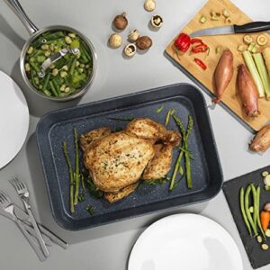 Russell Hobbs RH01832EU Deep Roasting Pan, Non-Stick Carbon Steel Roaster, Tall Sides Baking Tray for Meats, Vegetables, Large Oven Tin, Family Size, Nightfall Stone Collection, Blue Marble, 39 cm