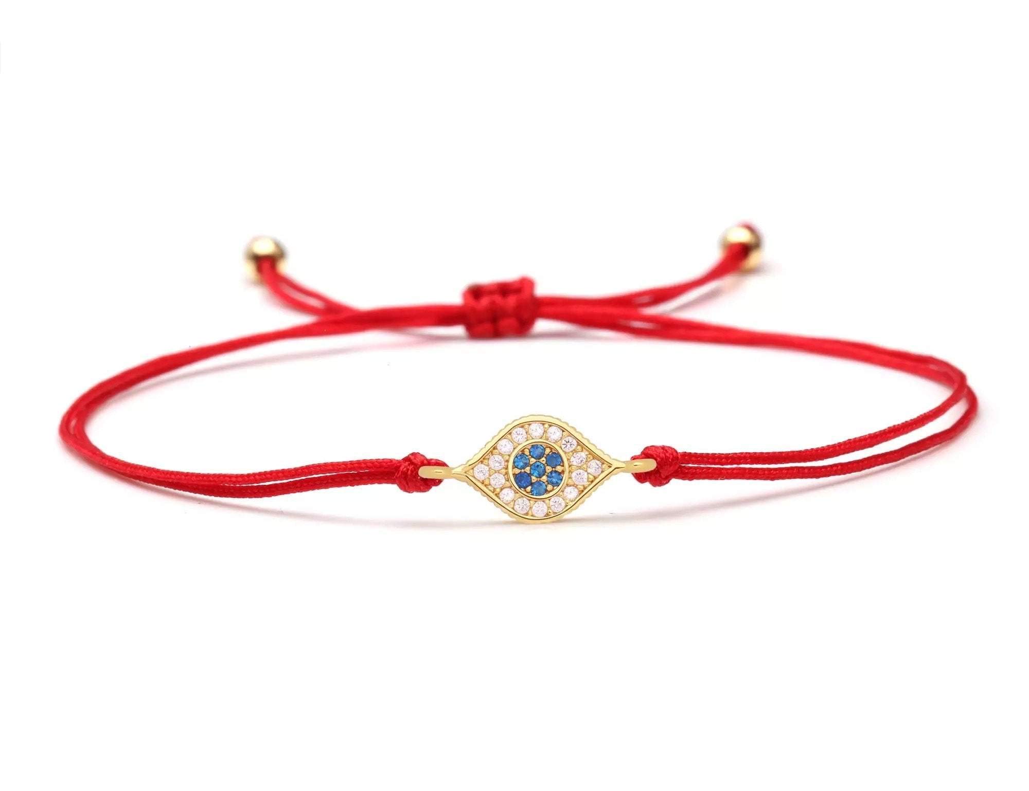 My Harmony Tree Blue CZ Stones Gold Evil Eye Charm Red String Protection Bracelet