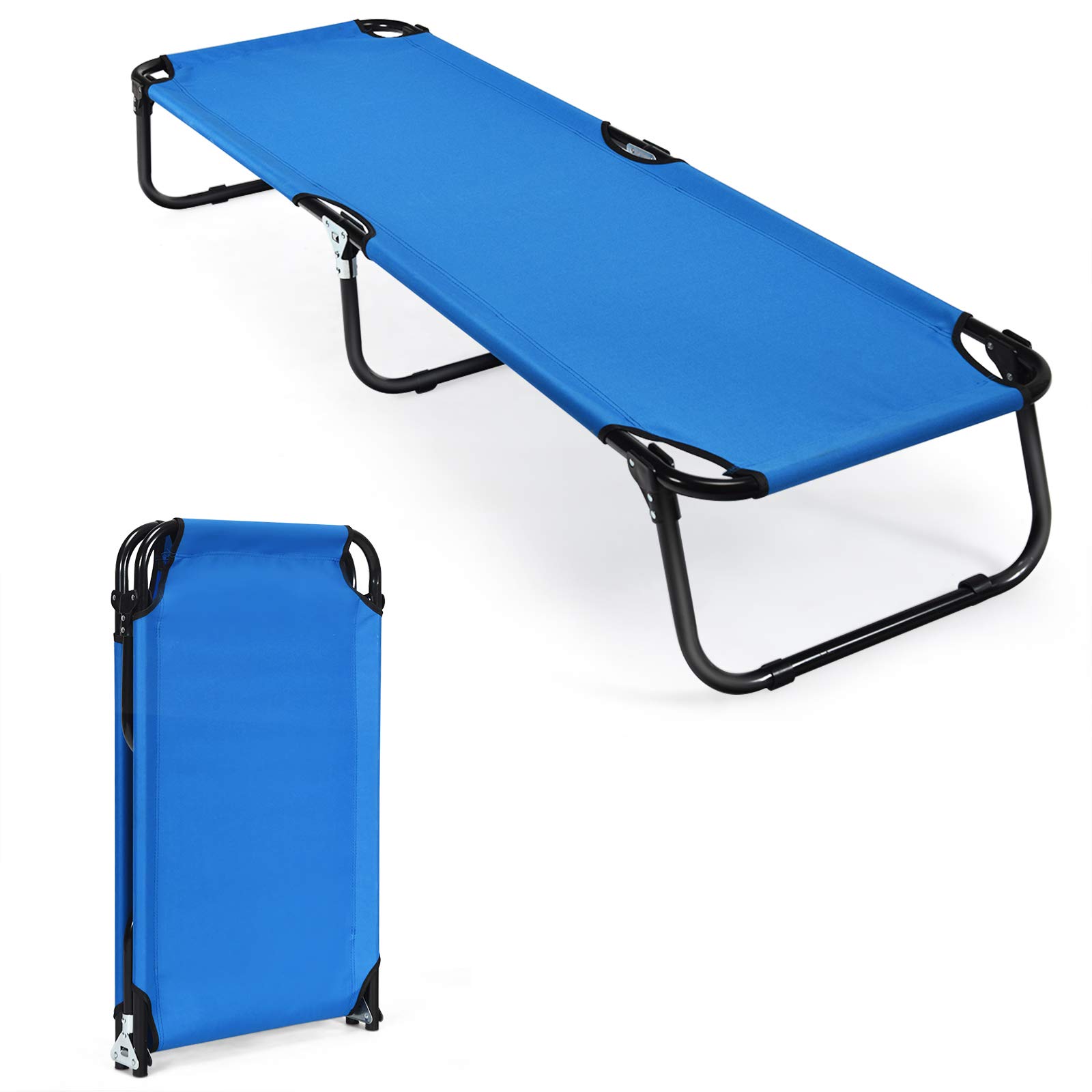 GYMAX Camping Cot, 330 LBS Folding Cot for Sleeping, Easy Set Up Cot Bed for Adults, Indoor &Outdoor Travel Adventure Picnic Hiking Cot for Patio Yard Home Office (Blue)