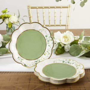 Kate Aspen Sage Green Party Decorations, Eucalyptus Floral Print 7 in. Decorative Premium Paper Plates (350 GSM weight -Set of 16) - Perfect for Greenery Baby Shower & Bridal Showers