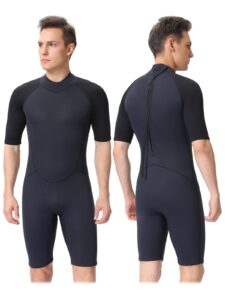 shorty wetsuit men,2mm neoprene short sleeves wet suits back zip, 1.5mm shorty surf suit keep warm in cold water for snorkeling kayaking boarding(dark blue 2mm,xx-large)