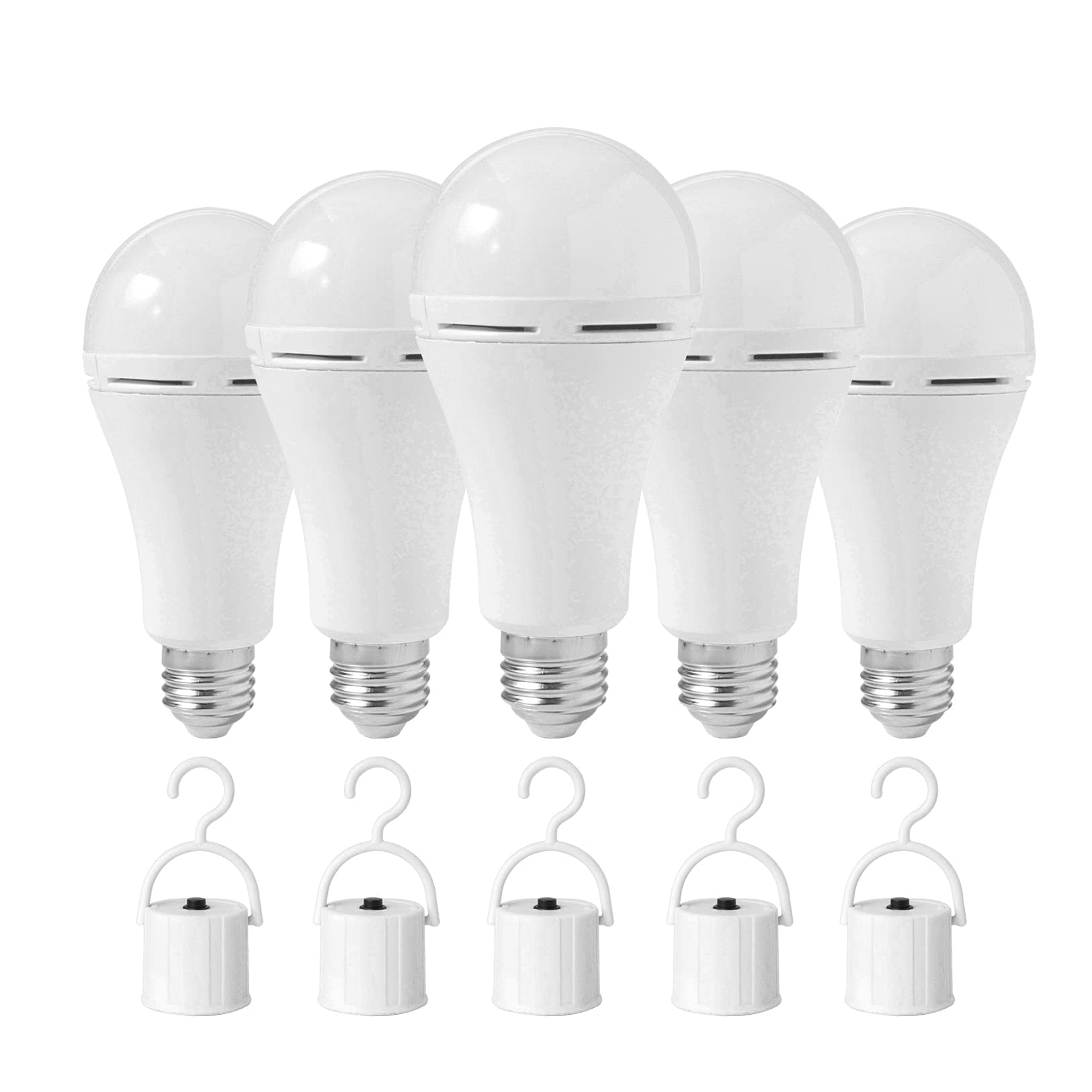 HOLDWILL 5 Pack Rechargeable Emergency LED Bulb, Multi-Function Battery Backup Emergency Light for Power Outage Camping Outdoor Activity 9W 900LM 60W Equivalent White Daylight 6000K with E26/E27 Base