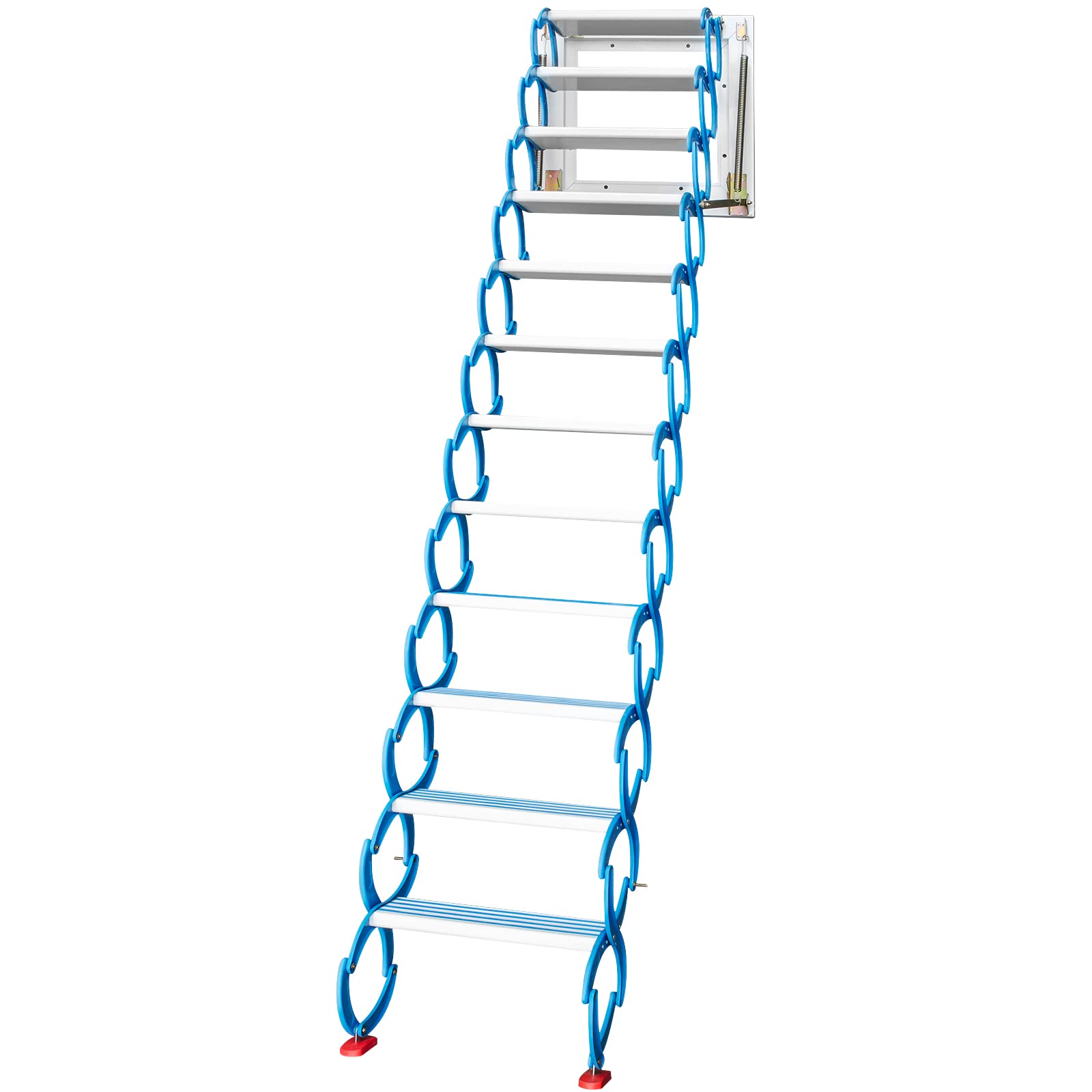 VEVOR Attic Steps Pull Down 12 Steps Attic Stairs, Alloy Attic Access Ladder, Blue Pulldown Attic Stairs, Wall-mounted Folding Stairs for Attic, Retractable Attic Ladder with Armrests, 9.8 feet Height