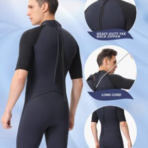 Shorty Wetsuit Men,2mm Neoprene Short Sleeves Wet Suits Back Zip, 1.5mm Shorty Surf Suit Keep Warm in Cold Water for Snorkeling Kayaking Boarding(Dark Blue 2mm,XX-Large)