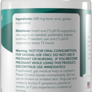 pH-D Feminine Health - 600 mg Boric Acid Suppositories - Woman Owned - for Vaginal Odor Use - 36 Count