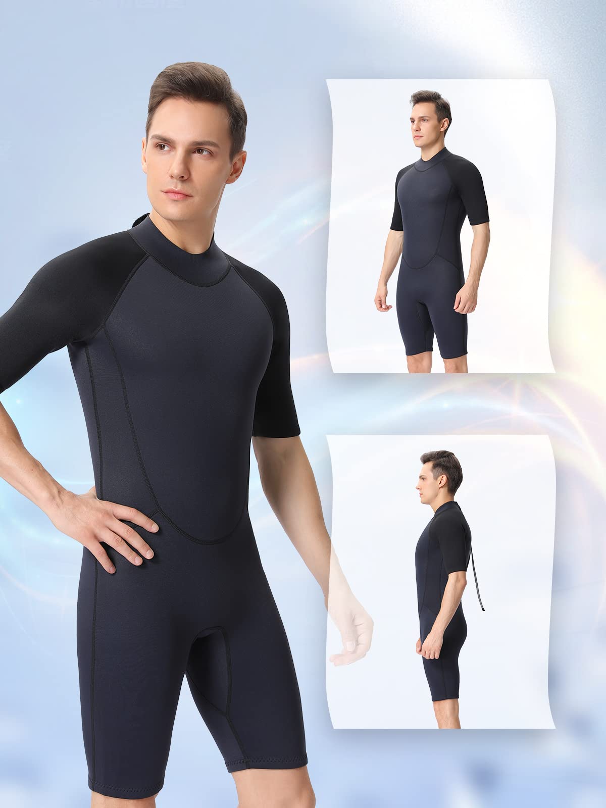 Shorty Wetsuit Men,2mm Neoprene Short Sleeves Wet Suits Back Zip, 1.5mm Shorty Surf Suit Keep Warm in Cold Water for Snorkeling Kayaking Boarding(Dark Blue 2mm,XX-Large)