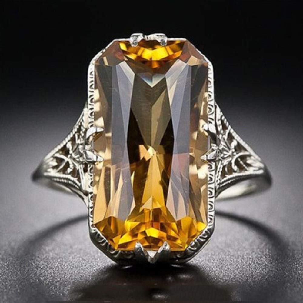 XINQI Citrine Hollow Carved Ring CZ Natural Citrine White Gold Plated 925 Silver Ring (7)