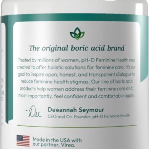 pH-D Feminine Health - 600 mg Boric Acid Suppositories - Woman Owned - for Vaginal Odor Use - 36 Count