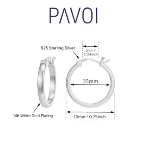 PAVOI 18K Gold Plated 925 Sterling Silver Post Lightweight Hoops | 20mm | Gold Hoop Earrings for Women (20.00, White Gold - Vermeil)