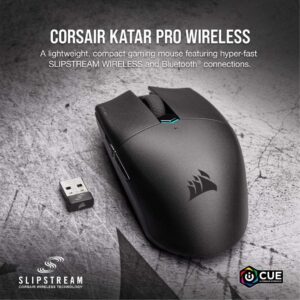 Corsair Katar Pro Wireless, Lightweight FPS/MOBA Gaming Mouse with Slipstream Technology, Compact Symmetric Shape, 10,000 DPI - Black (Renewed)