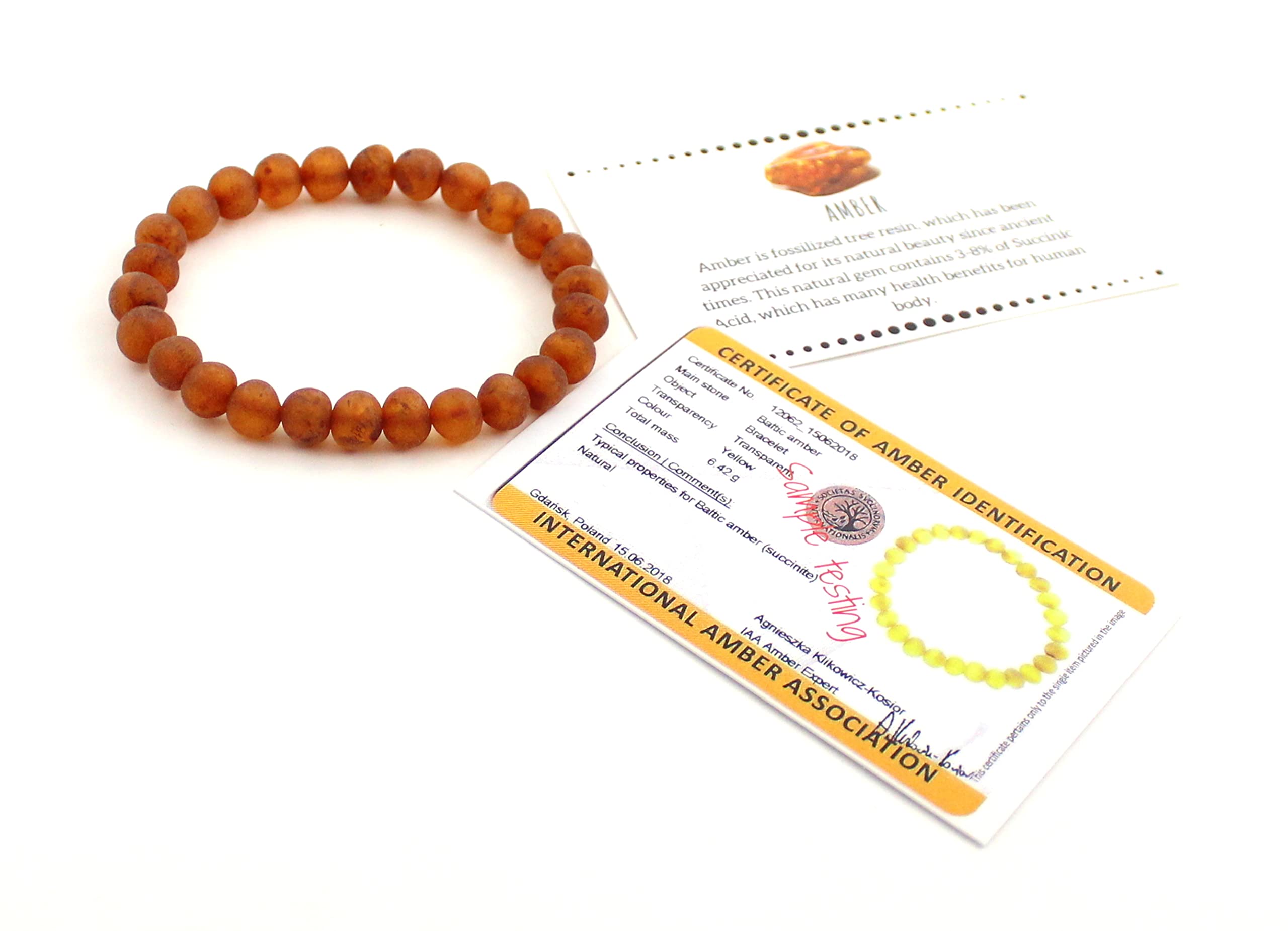 TipTopEco Baltic Amber Adult Stretch Bracelet - 7 Inches (18 cm) Long - Unpolished Honey Beads (Cognac, 7.9 inches)