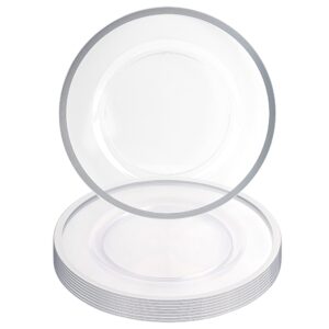 PARTY BARGAINS 13-Inch Charger Plates - 8 Pack, Clear Silver Rim, Heavy-Duty Disposable Chargers for Elegant Dining - Ideal for Weddings and Formal Events