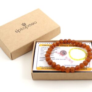 TipTopEco Baltic Amber Adult Stretch Bracelet - 7 Inches (18 cm) Long - Unpolished Honey Beads (Cognac, 7.9 inches)